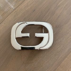 GUCCI Oval Belt Buckle Chrome/Silver Men’s includes leather belt